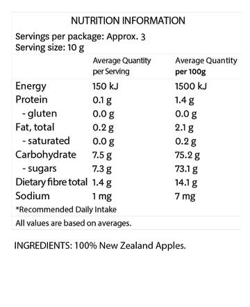 nutritional value of dried apple snacks